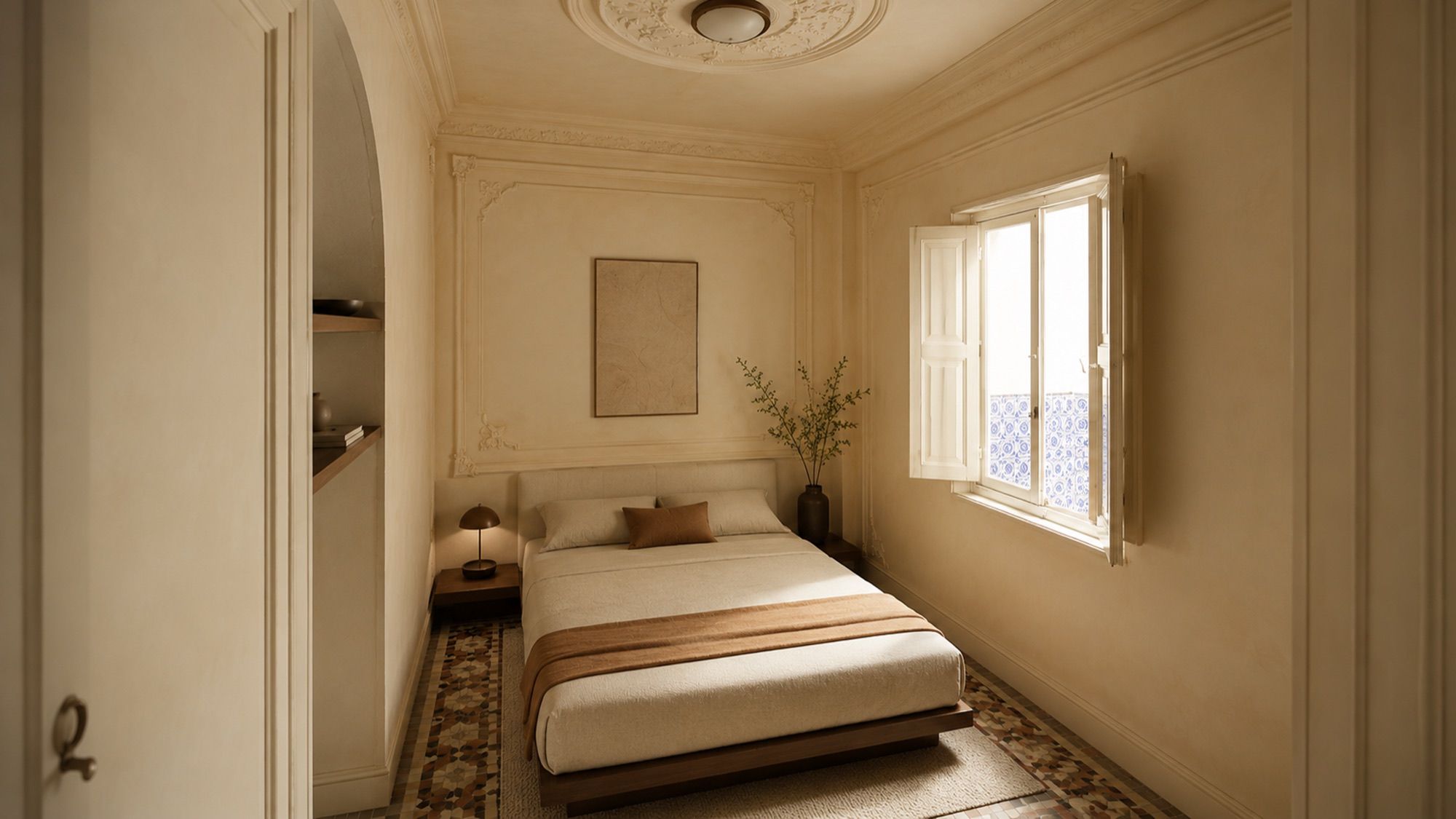 Bedroom in a restored M&aacute;laga residence